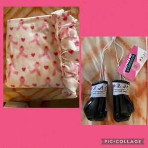 Breast Cancer Ribbon Handmade Blanket w/ Fighting Gloves